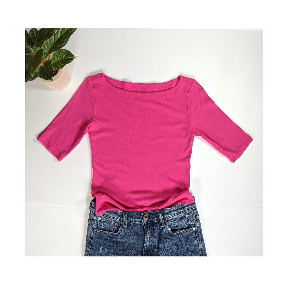 Andrea Jovine Women Pink Short Sleeve T-Shirt Top S Boat Neck NWOT